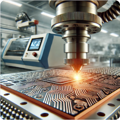 Demonstrating the precise scene of laser equipment drawing circuits on a ceramic host Demonstrating the precise scene of laser equipment drawing circuits on a ceramic host