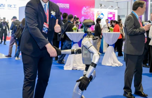 Robot handshake at the exhibition